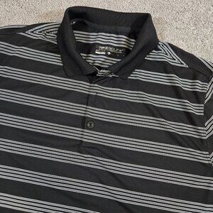 Nike Golf Tour Performance Mens Large Black Wht Stripe Short Sleeve Polo Dri-Fit